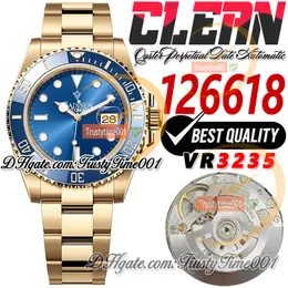 41mm 126618 VR3235 Otomatik Erkekler İzle Temiz CF Sarı Altın Seramikler Çerçeve Mavi Dial 904L SS Çelik Braket Süper Edition TrustyTime001 Bilek Kafaları Starbucks