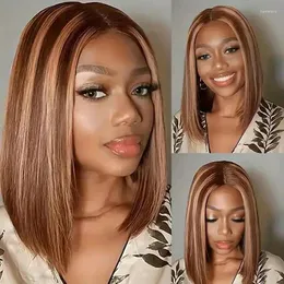 تسليط الضوء على P4/27 Bob Wig Human Hair Straight 4x4 Lace Bront Brable Short for Women Ombre Brown Honey Blonde