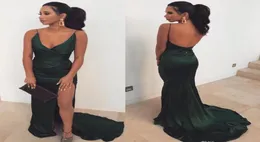 Dark Green Mermaid Prom Dresses 2019 Spaghetti Straps Formella tävlingssemester bär examen Evening Party klänningar skräddarsydda plus1895760