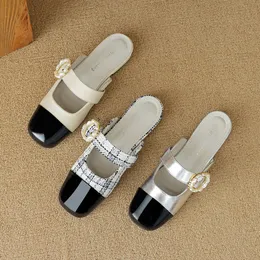 Mingman sapatos femininos sandálias 669-2 pequeno vento perfumado baotou meia chinelos para outwear verão feminino 2024 novo estilo francês