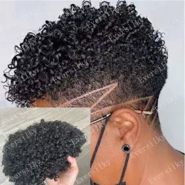 Toupees Toupees Langlebige Haut Full PU Base Men Toupe Jet Schwarz 15mm Afro versaugen lockige männliche menschliche Haarkapillarprothese Ersatz Uni