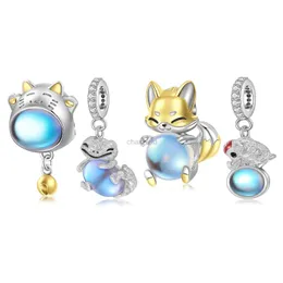 Bangle Jiuhao 925 Silver Animal Moonstone Series Fox Elephant Ball Pendants Charms for Women DIY Making Bangle Bracelet 240319