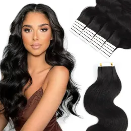 Extensions Body Wave Tape in Hair Extensions Human Hair Natural Black Wavy Tape ins Human Hair Extensions 20pieces Soft Natural Remy Hair