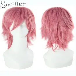 Perucas similler perucas sintéticas curtas masculinas anime cosplay cabelo encaracolado resistência ao calor rosa preto vermelho azul marrom amarelo branco peruca