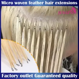 Extensions Micro Feather New Hair Extensions 100% Human Hair Straight Hand Knitting 16 "26" tum 0,8 g/sträng 613 Färgfrisesalongtillbehör