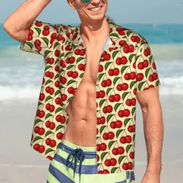 Erkekler Sıradan Gömlek Kırmızı Meyve Baskı Hawaii Gömlek Erkek Plaj Kiraz Deseni Kısa Kol Y2K Komik Özel DIY DIY Modaya Modeli Büyük Boy