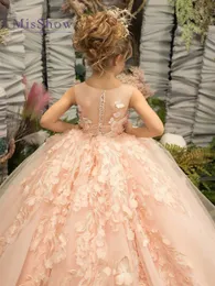 Misshow 3D Floral Embroidery Child Bridasmaid Flower Girl Dress for Wedding Fluffy Birthday Kid Princess Evening حفلة موسيقية 240309