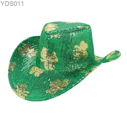 Hüte mit breiter Krempe, grüner Cowboyhut für Damen und Herren, irisches Festival, St. Patrick's Day, Partyzubehör, Kopfbedeckung, Erwachsene, Dame, Elfenklee, Pailletten, 240319