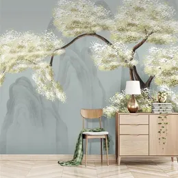 Wallpapers Customize Art Tree Light Color Fresh Living Room Sofa Background Wall Painting Custom Large Mural Wallpaper Papel De Parede Para