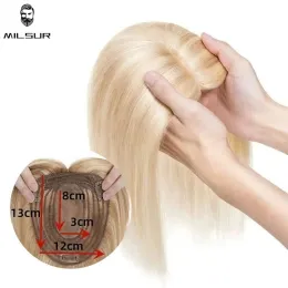 Toppers Damen-Topper, 100 % Echthaar-Perücken für Damen, 12 x 13 cm, Clip-in-Topper, blond, glattes Haar, atmungsaktive Haarteile auf Seidenbasis