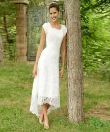 Modest Full Lace Aline Vestidos de casamento Scoop Neck Tealength Vestidos de noiva Grden Country High Low Wedding Gowns9698948
