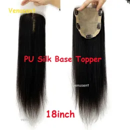 Toppers 10x12cm Pu Silk Base Stängning med spets Natural hårbotten Topp Mänsklig hårspetsstängning Toupee för kvinnor Soft Base Topper Extensions