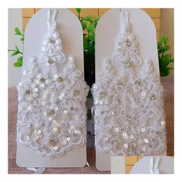 Bridal Gloves Elegant Short White Lace Rhinestone Womens Fingerless Wedding Accessories Drop Delivery Party Events Dhjpe