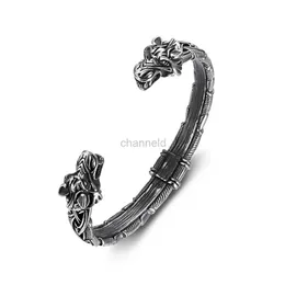 Bangle Classic Animal Viking podwójna głowica Tygrys Regulowany stal nierdzewna 316L Męska bransoletka biżuteria Amulet Prezenty Dropshipping 240319