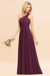 Summer Burgundy A Line Bridesmaid Dresses A Line One Shoulder Pleats Long Chiffon Maid of Honor Gowns Women Formal Evening Prom Dress BM0756