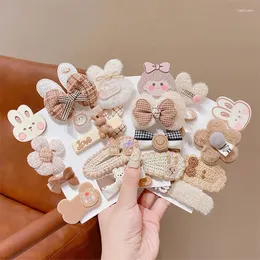 Hair Accessories 8/9Pcs Cute Baby Girl Clips Cartoon Bear Flower Plush Hairpin Korean Bow Bang Clip Barrettes Kids