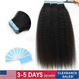 Förlängningar 35 dagar leverans kinky rak tejp i mänskligt hår naturligt svart #1b riktigt remy hår yaki tejp i hårförlängningar 20 st/pack