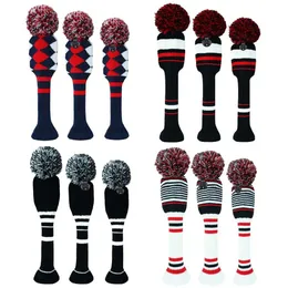 3PCS Pom Knitted Golf Club Head Covers for Woods Driver Fairway Hybrid with Number Tag 3 5 7 X Golf Club Head Covers 240312