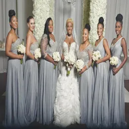 Yeni gümüş gri nedime elbiseler boncuklar kristal 34 uzun kollu bir omuz kapalı omuz dantel düğün konuk elbiseler H4077875