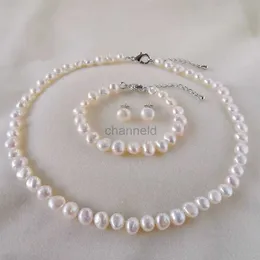 Bangle Genuine Natural Baroque Pearl Necklace Sets For Women Stainless Steel Jewelry Sets Necklace/Bracelet/Gift Earrings 240319