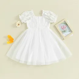 Girl Dresses Toddler Girls Tulle Princess Dress Summer Casual Clothes A-line Short Sleeve Lace Floral Party Pageant Vintage