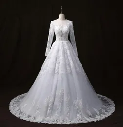 2018 Wangyandress abiti da sposa da spiaggia in pizzo bianco gioiello personalizzato maniche lunghe una linea abiti da sposa corte strascico organza vintage brid9591334