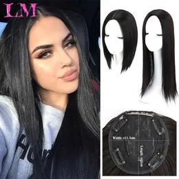 Synthetic Wigs Bangs LM Synthetic Long Straight Hair Topper Invisible 3D Hair Toupee Clip on Hair Middle Part Invisible Closure Hairpiece 240328 240327