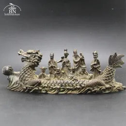 Antigo barco de dragão de cobre oito imortais estátua ornamento de mesa estatuetas de feng shui sala de estar decoração de casa acessórios de artesanato 240314