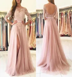 Blush Pink Split Long Longids Drontes 2020 CHER NECK 34 Long Sleeves healiques Lace Lace of Honor Country Wedding Goys 97488577