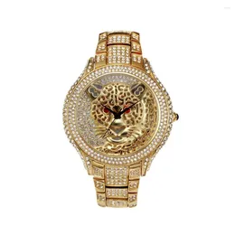 Наручные часы Роскошные леопардовые часы Bling Iced Out 18-каратное золото Блестящий CZ Кварцевые наручные часы Мужчины Женщины Хип-хоп Марка Мужские часы Водонепроницаемые