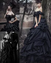 Vintage gotycka czarna księżniczka sukienki ślubne luksusowe marszczenia z ramion z zachodniego leśnego ogrodu mridal suknie ślubne BC46735327413