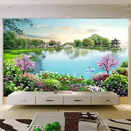 壁紙美しい湖の水の壁画3Dネイチャーランドスケープウォールペインティングリビングルーム観光景色の景色スポット装飾