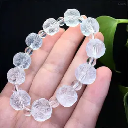 Bağlantı Bilezikler 12mm Doğal Clear Quarz Lotus Bilezik Moda Kristal Kuvars Taş Takı Reiki İyileştirme Hediyesi Kadınlar için 1 PCS