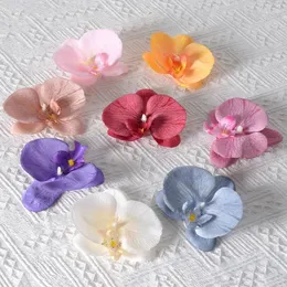 Dekorativa blommor 10st Butterfly Orchid Head Artificial Flower Diy Material Bröllop Julkransdekoration Fake Hair Clip