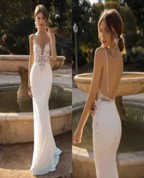 2019カスタムメイドのBerta Mermaid Backless Wedding Dresses Plunging Neck Beaded Beach Lace Bridal Gowns Bohemian Plus Vestido DE4610717