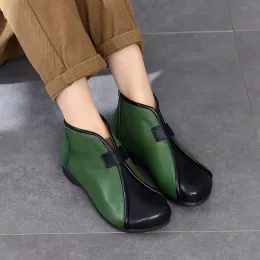 Boots Feerldi الساق الواسعة أمي أحذية الكاحل الأسود الأخضر اثنين من أحذية عرقية منغم للنساء 2023 الجوارب البنية الرجع
