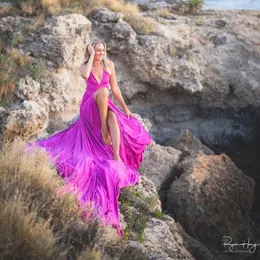 Nya grossistkvinnor av axelklänning Lång flygande klänning för långt tågfotografiskt flödande satin Santorini Flying for Woman Lady
