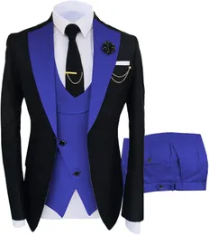 Mens Suit 3 Pieces Formal Fashion Solid Flat Color Tuxedos Jacket Wedding Groom Navy BurgundyBlazerVestPants 240312