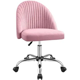 Furniwell Armless Cute Modern Justerable Swivel Padded Fabric Vanity Task Computer Stol Home Office Desk stolar med hjul (rosa)