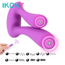 IKOKY Анальный массажер Секс-игрушка для женщин Стимулятор двойной головки Беспроводной вибратор точки G USB Перезаряжаемый 9 скоростей 240312