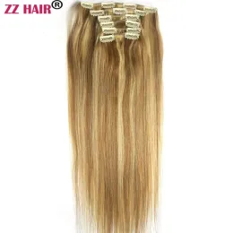 امتدادات Zzhair 100g140g 16 "24" 6 قطعة مجموعة مصنوعة من Remy clipsin امتدادات الشعر البشري الكامل رأس طبيعي مستقيم