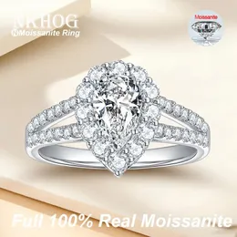 Anéis de cluster nkhog completo moissanite 5/8mm pêra corte anel s925 prata 18k banhado a ouro mulheres presente casamento noivado jóias finas certificadas
