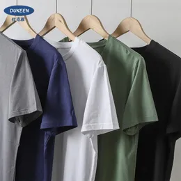 Dukeen Summer Thin Ice Silk T-shirt för män Crew Neck Kort ärm Casual Soft Fitness Tops Plain Modal Cotton Overdized Tees 240305