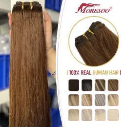 Weft Moresoo Human Hair Bundles Sew in Natural Straich100g Remy Brazilian Hair Full Head Full Head厚で、自然な髪のシームレスな織り