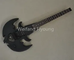 Guitar Flyoung 24 Frets Headless Matte Black Electric Guitar مع شكل مرساة ، تقدم تخصيصًا