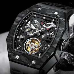Wristwatches SEAKOSS Men Skeleton Tourbilion Watches Luminous Waterproof Mechanical Wristwatch Sapphire Glass Barrel Shape Male Clock