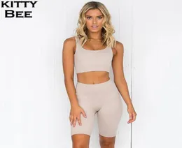 Fitness Giyim Kırık Yoga Set Egzersiz Kıyafetleri Kadınlar için Ribbed Spor Salonu 2 Parça Spor Sütun Şortları Giysileri2946202