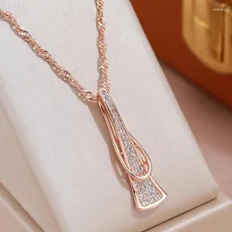 Pendant Necklaces JULYDREAM Geometric Full Paved Zircon Curve Triangle Women 585 Gold Color Necklace Wedding Jewelry Vintage Accessories