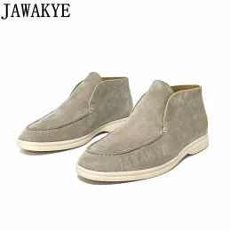 Sapatos Jawakye Suede Leahter Men Plowers Lazy Business Business Male Walking Shoes White Sole Mulers Men Sapatos de condução