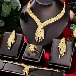 Armreif GODKI neues 4-teiliges Luxus-Weizendesign nigerianisches indisches Schmuckset für Frauen Hochzeit Afrika Kubikzirkon CZ Dubai Schmuck für Jungvermählten 240319